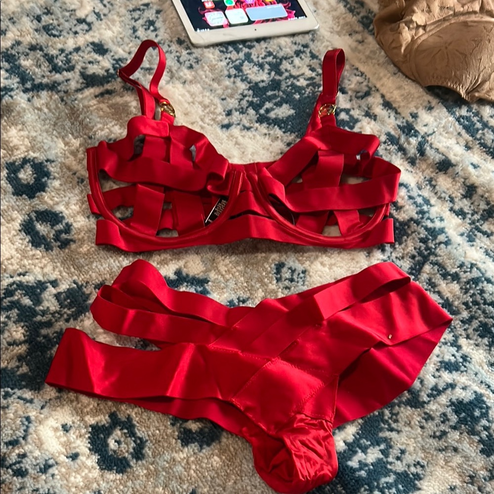 Chic Red Strappy Lingerie Set